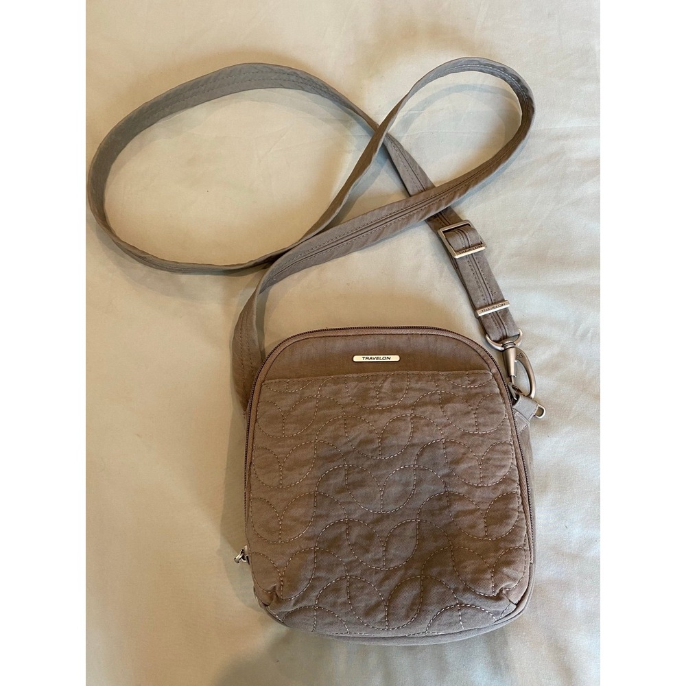 Travelon Purse Crossbody Bag Anti-theft Quilted Taupe Gray s10a